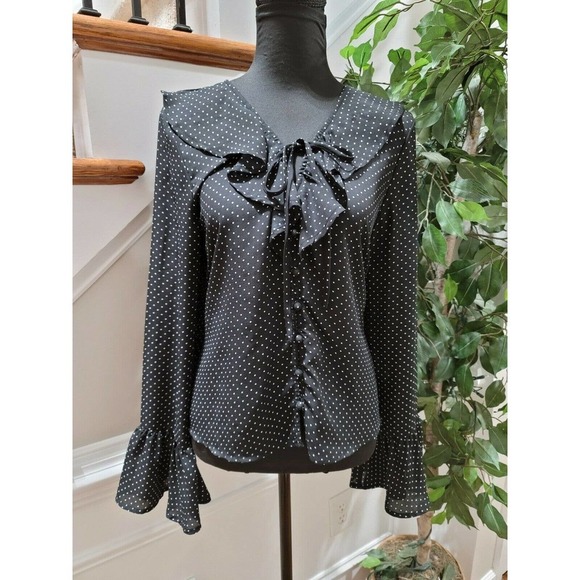 Fab'rik Women's Black 100% Polyester Long Sleeve V-Neck Blouse Size Large - Picture 1 of 15